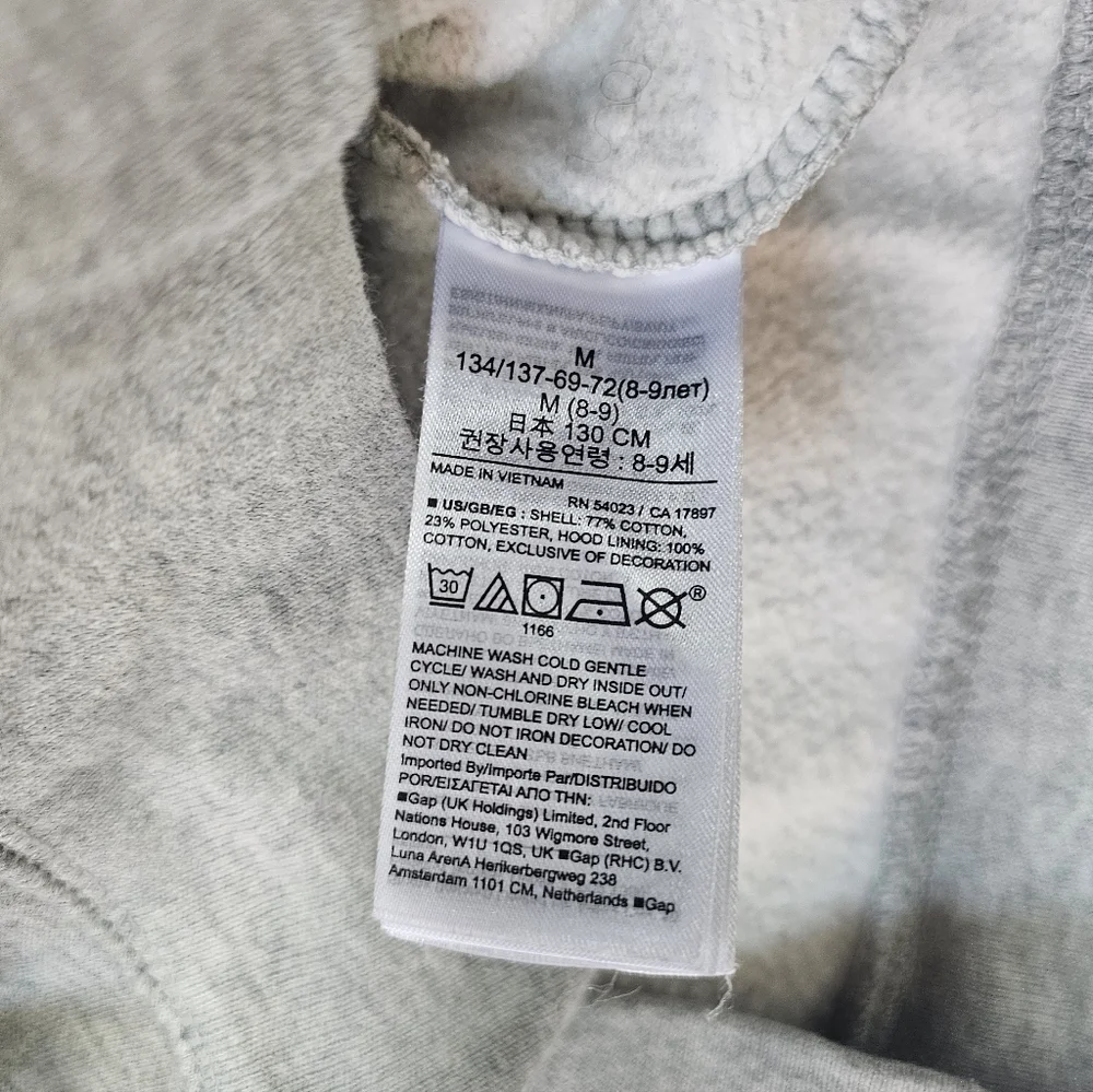 Gap Kids' Gray Zip Hoodie with Pink Logo- Medium
